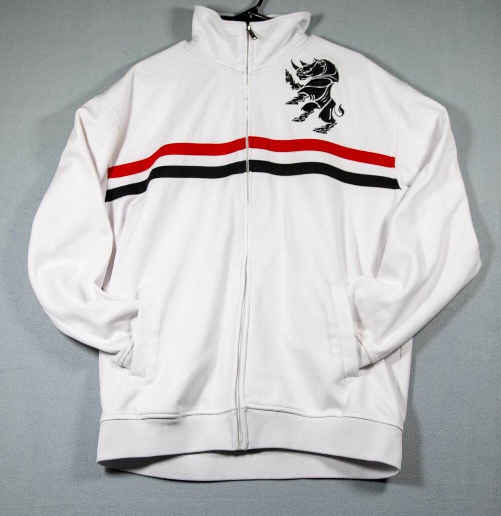 Ecko Unlimited Track Jacket Mens XL White Full Zip Stripe Y2K Streetwear Rhino L